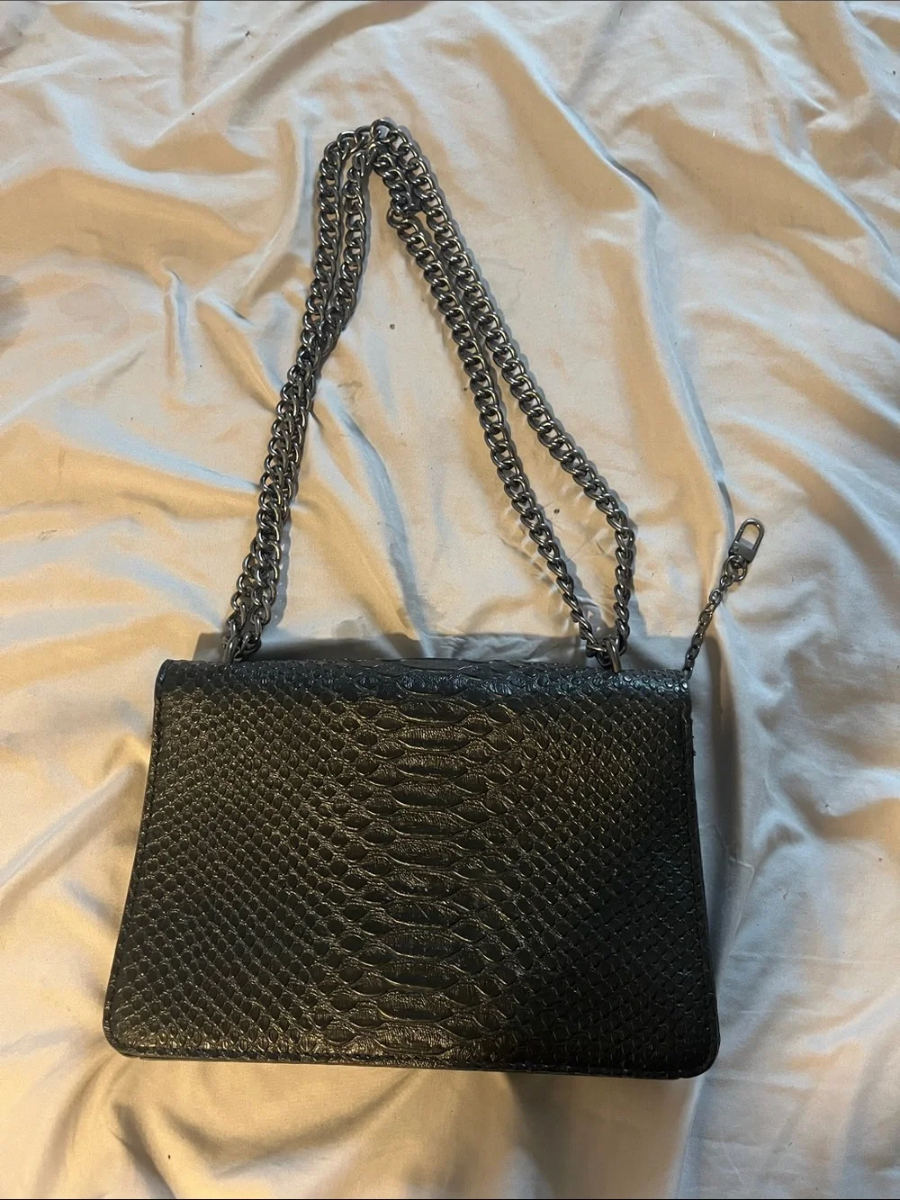 Black Textured Chain-Handle Shoulder Bag